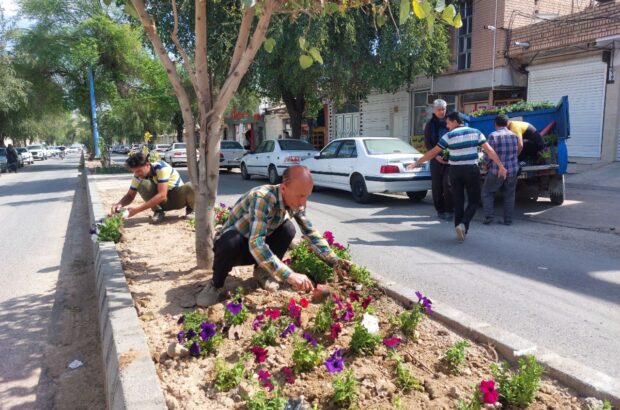 زیباسازی چهره شهر با ادامه روند کاشت گلهای فصلی در سطح شهر شوشتر